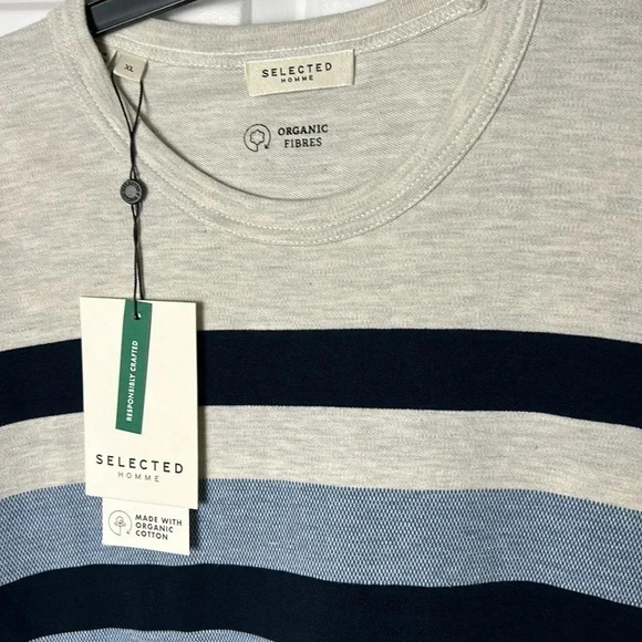 SELECTED HOMME organic cotton BLUE WHITE AND LIGHT BLUE  SHORT SLEEVE SHIRT - Picture 4 of 7